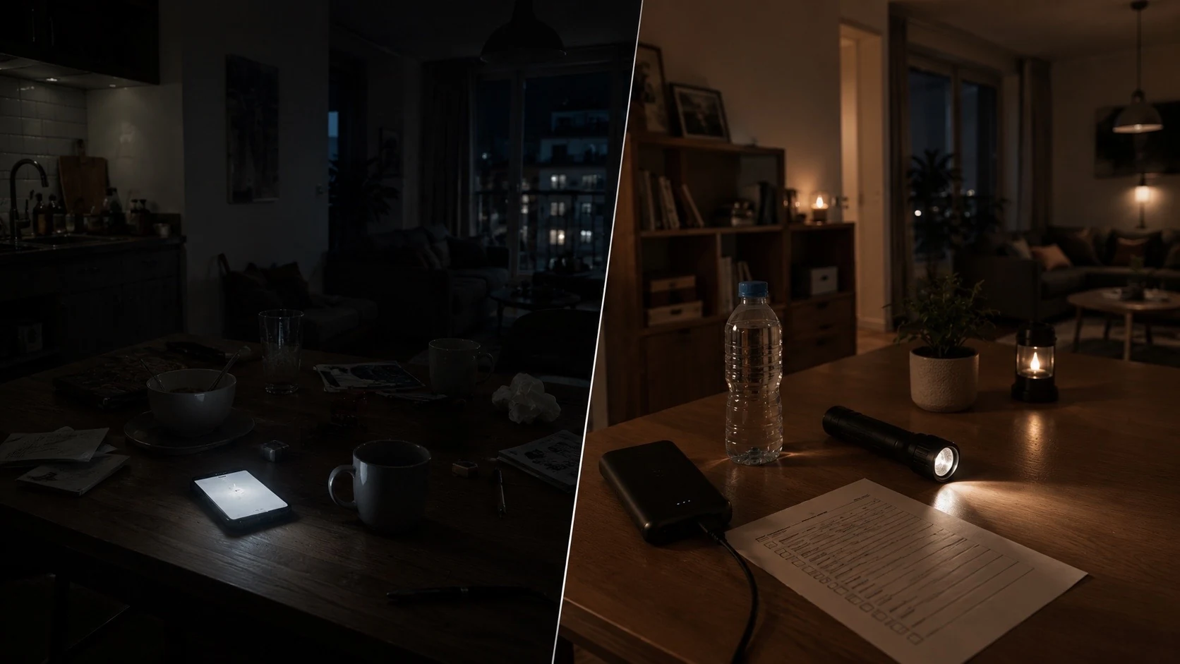 Porównanie domu bez planu i domu przygotowanego na blackout